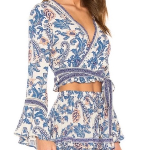 Spell Etienne blue floral wrap top - Picture 3 of 7